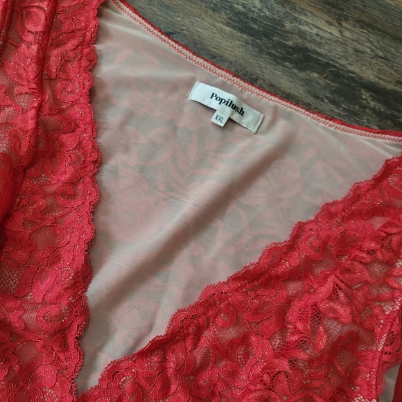 Popilush Red Lace Cap Sleeve Shapewear Tummy Control Going Out Top Bodysuit XXL - Picture 7 of 11